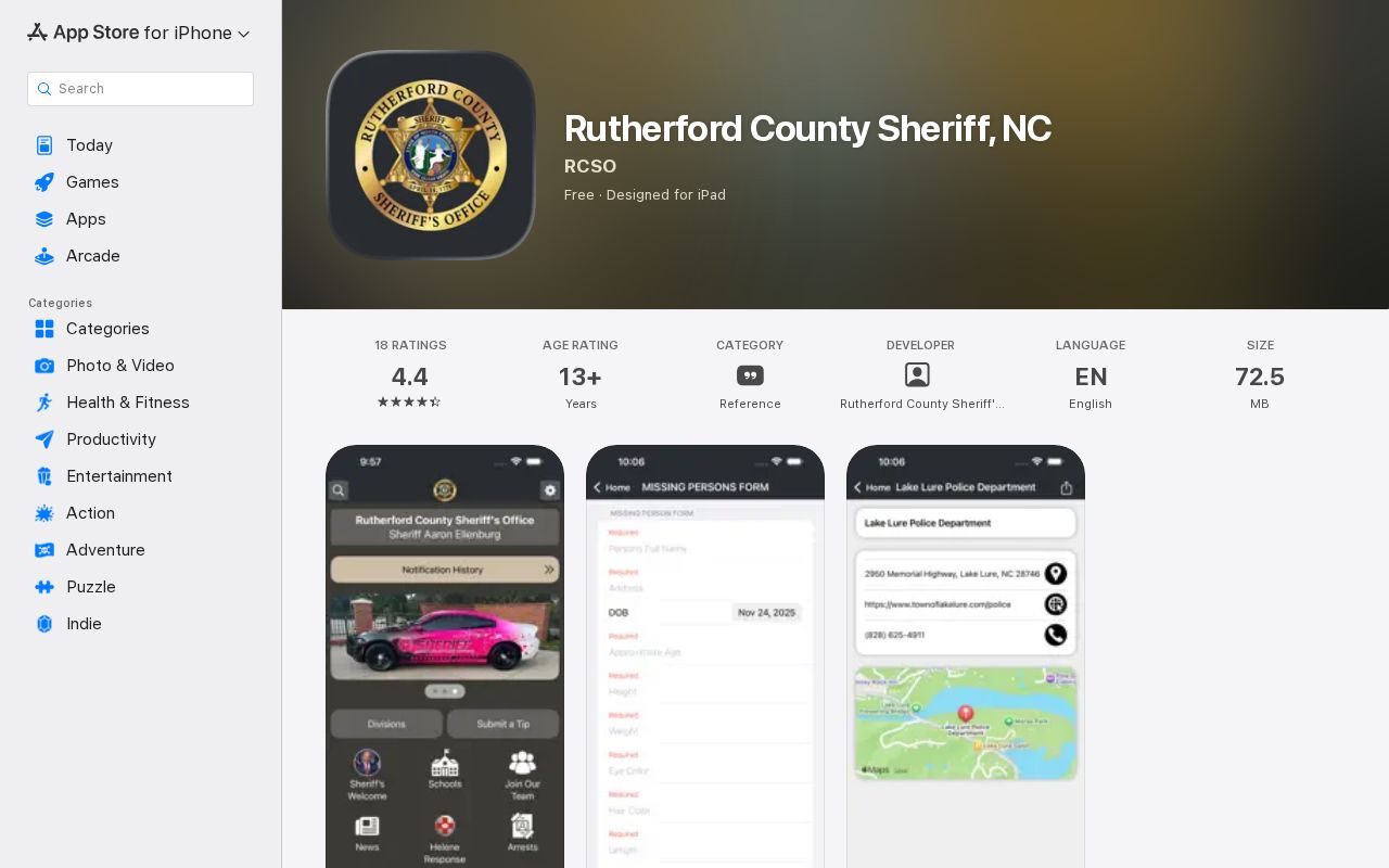 Official Rutherford County Sheriff app listing and mugshot feature limits