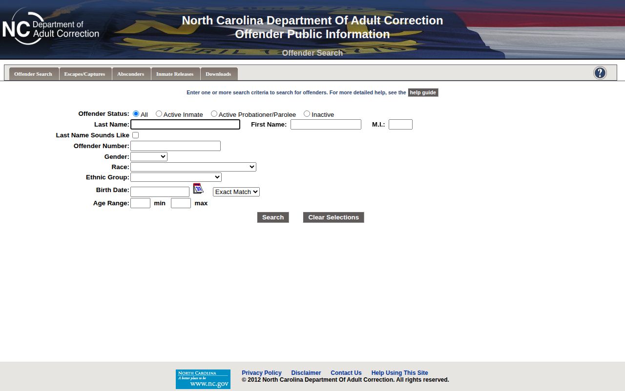 Rutherford Correctional Center NCDAC offender release search form
