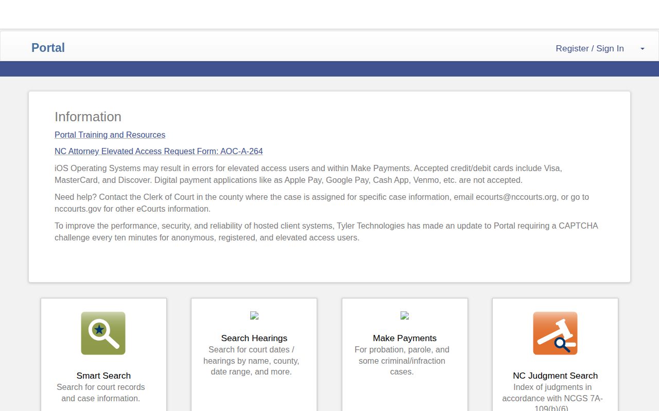 North Carolina eCourts public case search portal