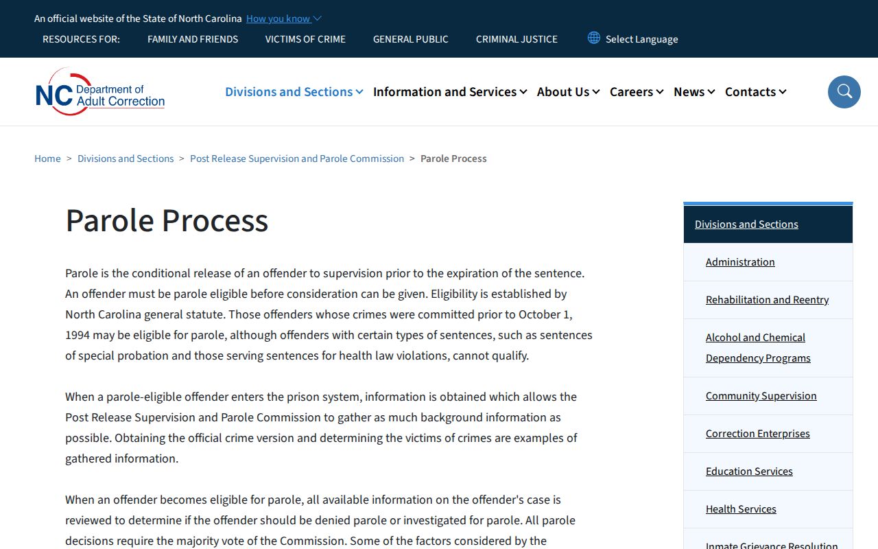 North Carolina parole review process for Rutherford County release supervision