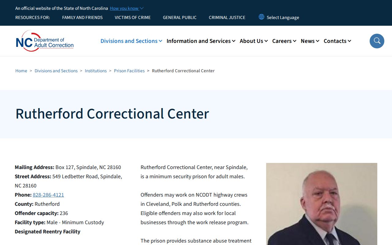 Official NCDAC Rutherford Correctional Center facility profile